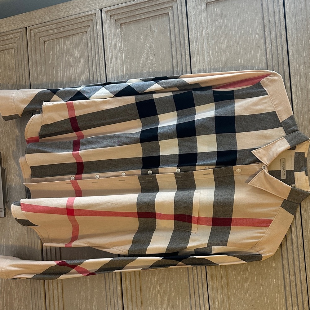 Burberry Beige and Black Plaid Shirt